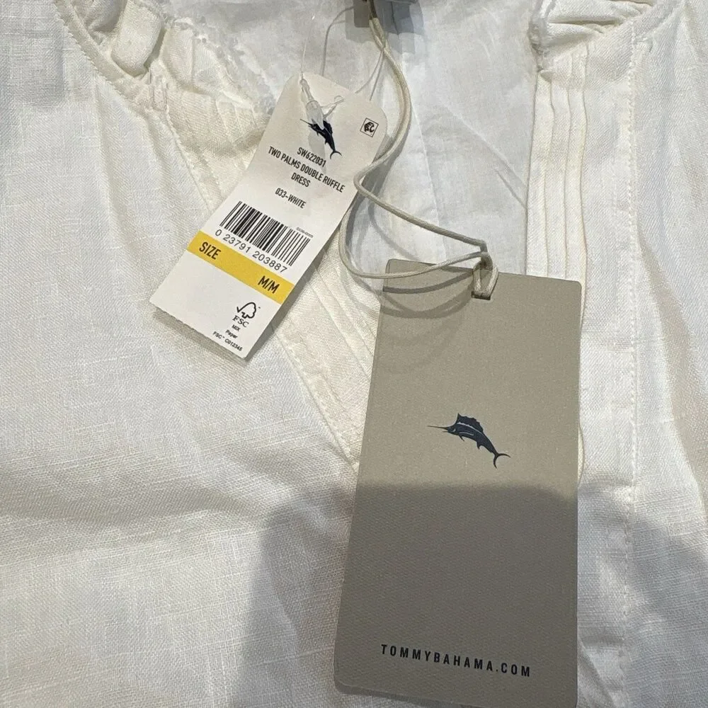 Tommy Bahama Two Palms Double Ruffle Dress Linen In White New Size Medium - Picture 3 of 8
